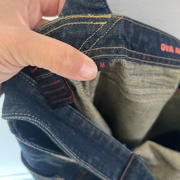 Buz Jones Dark Wash Wide Leg Cropped Frayed Cuff Denim Overalls Size Medium - Picture 15 of 15